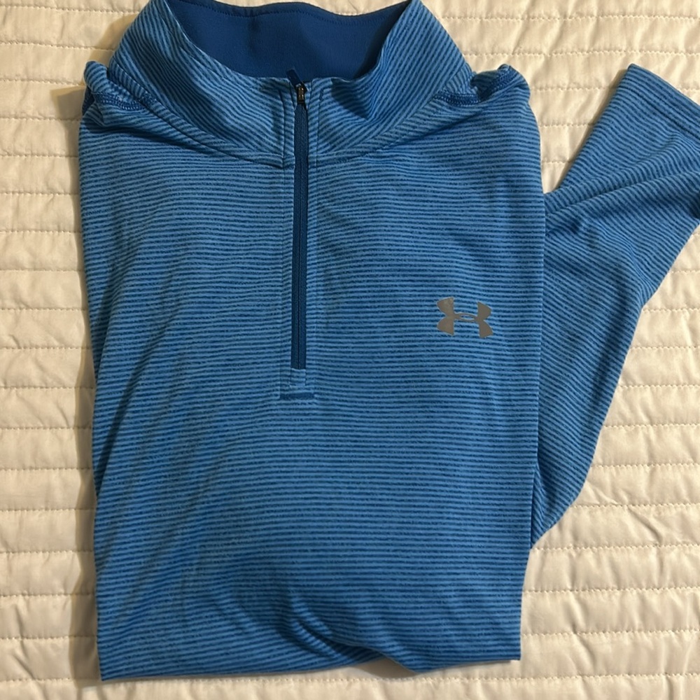 2XL Under Armour Threadborne Heat Gear Blue Long Sleeve 1/4 Zip Lightweight